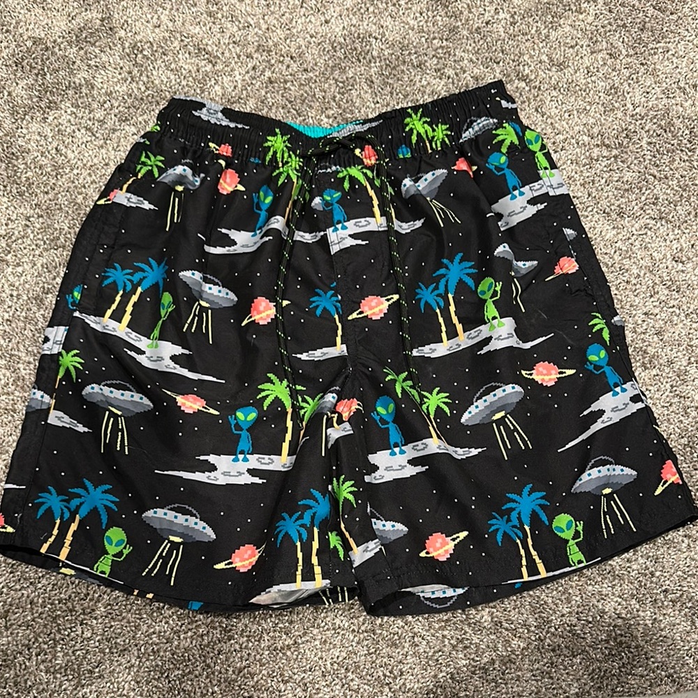 Alien Print Black Men's Swim Shorts